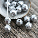 8mm Silver color Czech round beads, fire polished, faceted beads - 15Pc