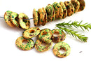 10mm Cornflake rondelle beads mix, Yellow brown green 20pc