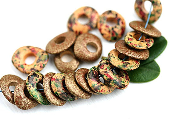 10mm Brown Golden mix Cornflake rondelle beads 20pc