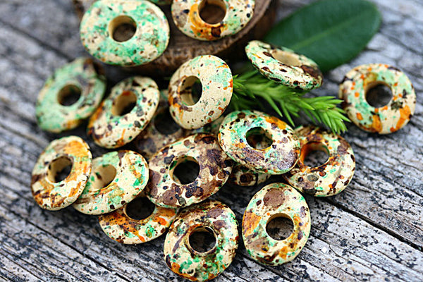 10mm Earthy colored beige orange ceramic rondelle beads 20pc