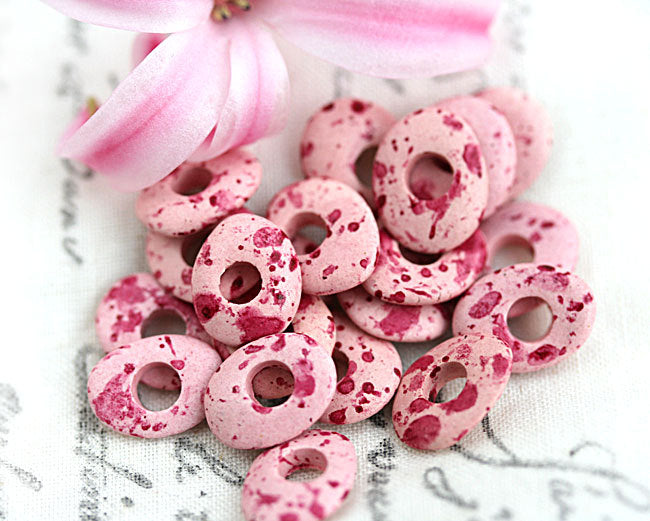 10mm Pink Cornflake Ceramic rondelle beads 20pc