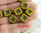 10mm Picasso White Brown Czech beads, carved squares - 8pc