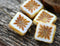 10mm Picasso White Brown Czech beads, carved squares - 8pc