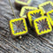 10mm Yellow Square Czech glass beads, picasso finish - 8Pc
