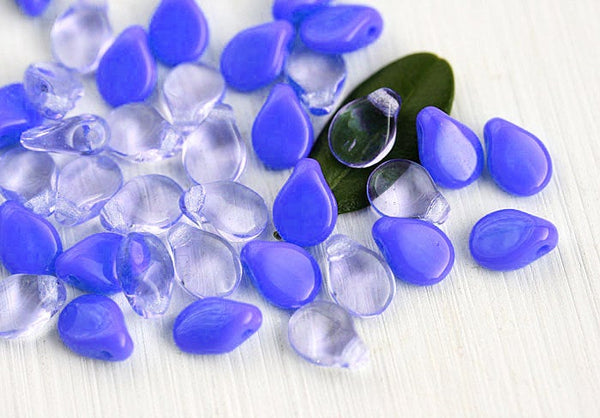 5x7mm Blue PiP beads mix Perwinkle blue czech glass flat drops - 40Pc
