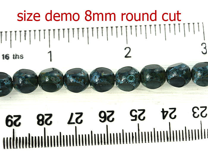 8mm Picasso Olive green Czech glass beads, fire polished, round cut, 20pc