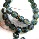 6mm Picasso Olive green Czech glass beads, fire polished round cut - 30pc