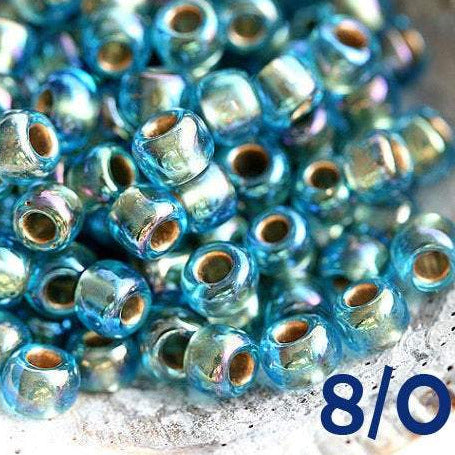 8/0 Toho seed beads, Gold Lined Rainbow Aqua blue, N 995 - 10g