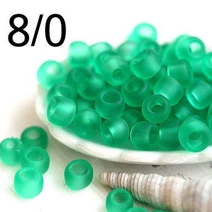 8/0 Toho seed beads, Transparent Frosted Dark Peridot green N 72F - 10g