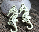 Seahorse Sage Green Painted charms Metal Casting, 2pc