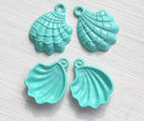 2pc Turquoise scalloped Shell charms Painted Metal Casting