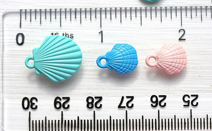 5pc Puffy Shells Charms mix, Painted Metal Casting