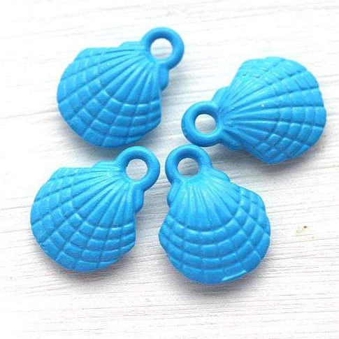 4pc Small Blue Shell Charms Painted Metal Casting