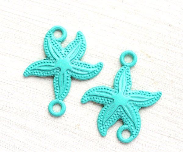 2pc Turquoise green seashell connector, Painted Metal Casting 2 loops