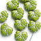11x13mm Green Maple Leaf beads, Silver Inlays, Czech glass leaves - 10pc