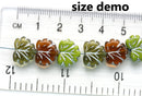 11x13mm Green brown leaf beads, Yellow inlays Czech glass maple leaves 20pc