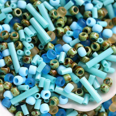 10g Turquoise Seed Beads Mix - Amazon River - MayaHoney Special Mix, TOHO