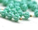 Mint green small fancy bicones, Czech Glass pressed bicones - 90pc