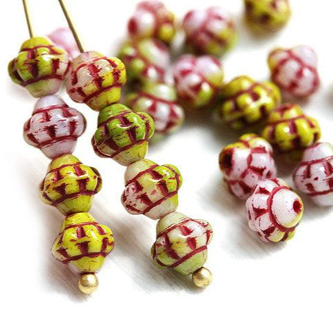 6mm Fancy small bicone beads, Green, Pink, Red mixed color, Czech Glass 60pc