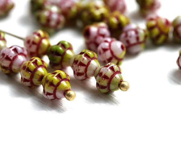 6mm Fancy small bicone beads, Green, Pink, Red mixed color, Czech Glass 60pc