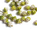 6mm Green and White small fancy bicone beads, Golden Inlays, 60pc