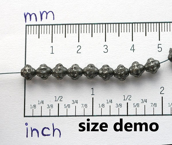 6mm Fancy small Bicones, Gunmetal Luster, Grey Czech glass pressed beads - 30Pc
