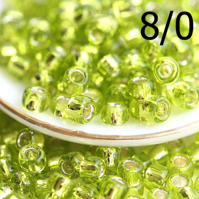 8/0 Toho seed beads, Silver Lined Lime Green, N 24 - 10g