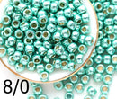 8/0 Toho seed beads, Permanent Finish Galvanized Green Tea PF561 metallic - 10g